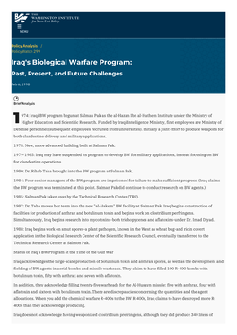 Iraq's Biological Warfare Program: Past, Present, and Future Challenges | the Washington Institute