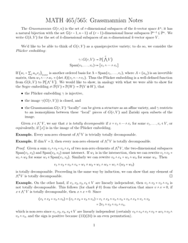 MATH 465/565: Grassmannian Notes