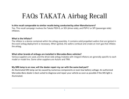 Faqs TAKATA Airbag Recall