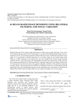 K-Means Based Image Denoising Using Bilateral Filtering and Total Variation