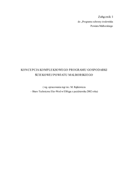 Koncepcja Kompleksowego Programu Gospodarki Ściekowej Powiatu Malborskiego” – Opracował Michał Rajkiewicz