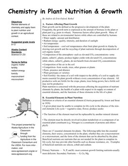 Chemistry in Plant Nutrition & Growth