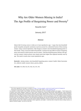 Why Are Older Women Missing in India? the Age Proﬁle of Bargaining Power and Poverty†