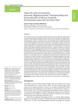 Araneae, Mygalomorphae, Theraphosidae) and the Production of Fibrous Materials