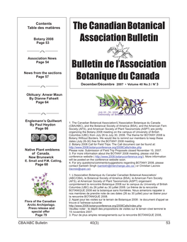 Bulletin 40(3) 53 Veuillez Visiter Le Site Web De La Conférence : Canadian Botanical