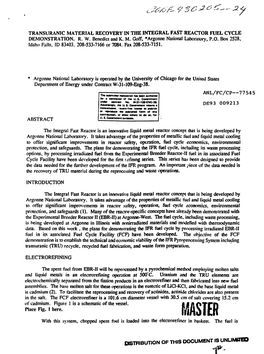 Transuranic Material Recovery in the Integral Fast Reactor Fuel Cycle Demonstration