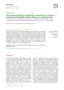 The Breeding Biology of Fejervarya Limnocharis Complex, F. Multistriata (Hallowell, 1861) in Mizoram, Northeast India C