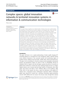 Complex Spaces: Global Innovation Networks & Territorial Innovation