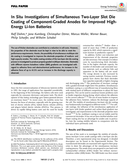 In Situ Investigations of Simultaneous Two‐Layer Slot Die Coating of Component‐Graded Anodes for Improved High‐Energy Li