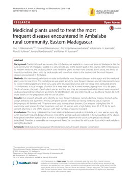 Medicinal Plants Used to Treat the Most Frequent Diseases Encountered in Ambalabe Rural Community, Eastern Madagascar Nivo H