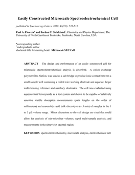 Easily Constructed Microscale Spectroelectrochemical Cell Published in Spectroscopy Letters, 2010, 43(7/8), 528-533