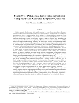 Stability of Polynomial Differential Equations: Complexity And