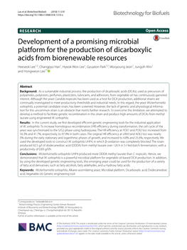 Development of a Promising Microbial Platform for the Production of Dicarboxylic Acids from Biorenewable Resources