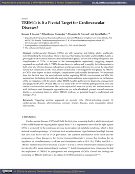 TREM-1; Is It a Pivotal Target for Cardiovascular Diseases?