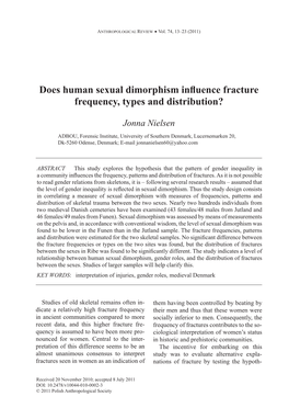Does Human Sexual Dimorphism Influence Fracture Frequency, Types and Distribution?