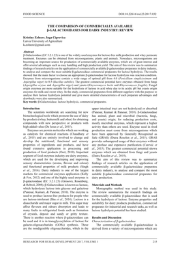 The Comparison of Commercially Available Β-Galactosidases for Dairy Industry: Review