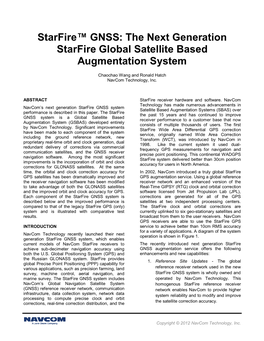 Starfire™ GNSS: the Next Generation Starfire Global Satellite Based Augmentation System