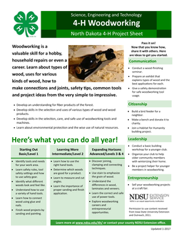 4-H Woodworking North Dakota 4-H Project Sheet