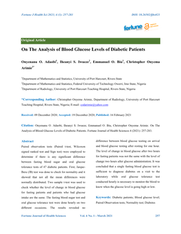 On the Analysis of Blood Glucose Levels of Diabetic Patients