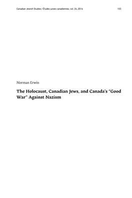The Holocaust, Canadian Jews, and Canada's “Good War” Against Nazism