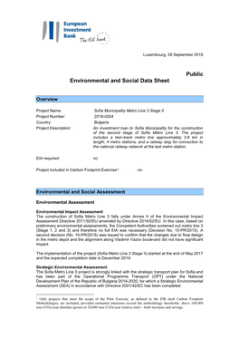 Environmental and Social Data Sheet