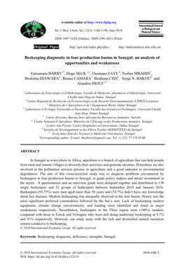 Beekeeping Diagnostic in Four Production Basins in Senegal: an Analysis of Opportunities and Weaknesses