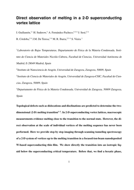 Direct Observation of Melting in a 2-D Superconducting Vortex Lattice