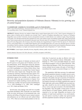 Diversity and Population Dynamics of Odonata (Insecta: Odonata) in Rice Growing Area of Central Gujarat