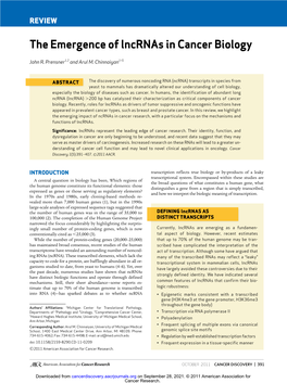 The Emergence of Lncrnas in Cancer Biology