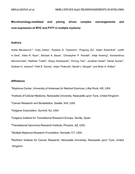 MIKULASOVA Et Al. MMEJ DRIVES 8Q24 REARRANGEMENTS in MYELOMA