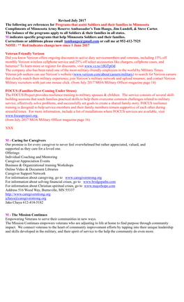 Programs That Assist Soldiers and Their Families in Minnesota Compliments of Minnesota Army Reserve Ambassador’S Tom Haugo, Jim Lundell, & Steve Carter