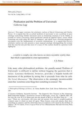 Predication and the Problem of Universals Catherine Legg