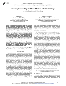 Cracking Down on Illegal Subdivided Units in Industrial Buildings a Policy Delphi Study in Hong Kong