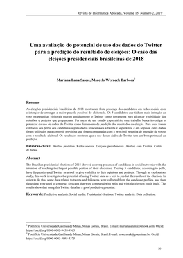 Uma Avaliação Do Potencial De Uso Dos Dados Do Twitter Para a Predição Do Resultado De Eleições: O Caso Das Eleições Presidenciais Brasileiras De 2018