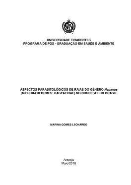 Universidade Tiradentes Programa De Pós - Graduação Em Saúde E Ambiente