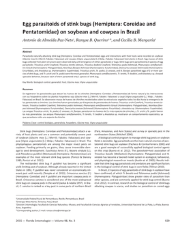 Egg Parasitoids of Stink Bugs (Hemiptera: Coreidae and Pentatomidae) on Soybean and Cowpea in Brazil Antonio De Almeida Paz-Neto1, Ranyse B