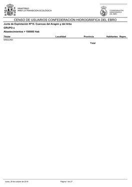 CENSO DE USUARIOS CONFEDERACIÓN HIDROGRÁFICA DEL EBRO Junta De Explotación Nº15