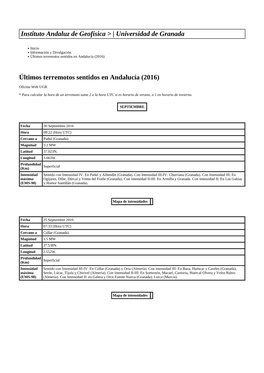 Universidad De Granada Últimos Terremotos Sentidos En Andalucía