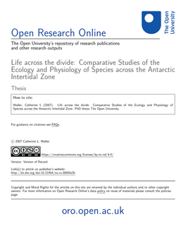 Comparative Studies of the Ecology and Physiology of Species Across the Antarctic Intertidal Zone Thesis