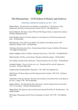 MA Dissertations – UCD School of History and Archives