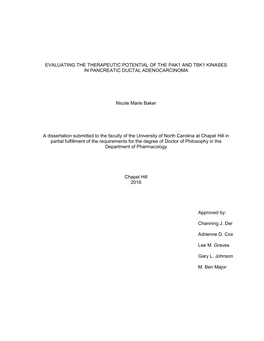 Evaluating the Therapeutic Potential of the Pak1 and Tbk1 Kinases in Pancreatic Ductal Adenocarcinoma