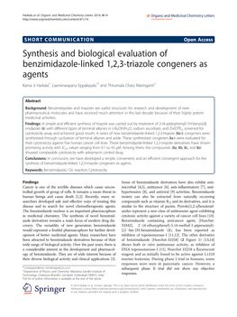 Synthesis and Biological Evaluation of Benzimidazole-Linked 1,2,3-Triazole