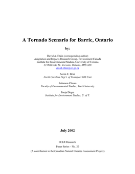 A Tornado Scenario for Barrie, Ontario