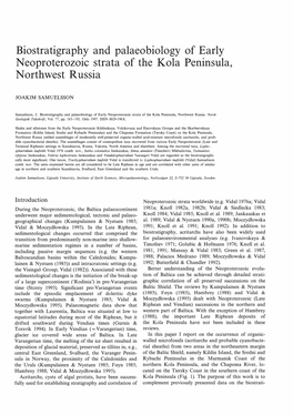 Biostratigraphy and Palaeobiology of Early Neoproterozoic Strata of the Kola Peninsula, Northwest Russia