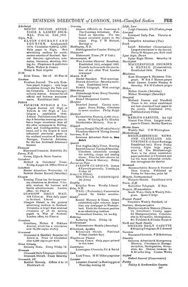 BUSINESS DIRECTORY of LONDON, 1884-Classijied Section PER Edi11burgh Guernsey Le