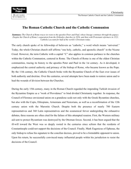 The Roman Catholic Church and the Catholic Communion