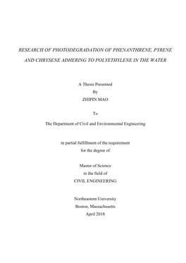 Research of Photodegradation of Phenanthrene, Pyrene And