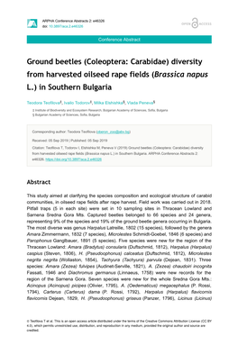 Ground Beetles (Coleoptera: Carabidae) Diversity from Harvested Oilseed Rape Fields (Brassica Napus L.) in Southern Bulgaria