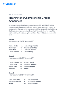 Hearthstone Championship Groups Announced