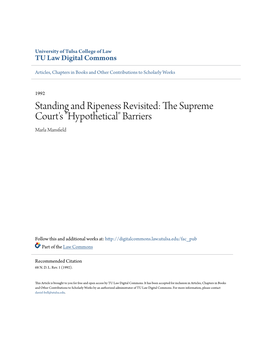 Standing and Ripeness Revisited: the Supreme Court's "Hypothetical" Barriers